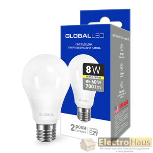 LED лампа GLOBAL A60 8W теплый свет E27 (1-GBL-161)